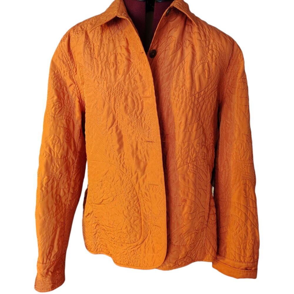 Chico's Quilted Copper Orange Pockets Long Sleeves Jacket Size U.S. L/12 = 2....